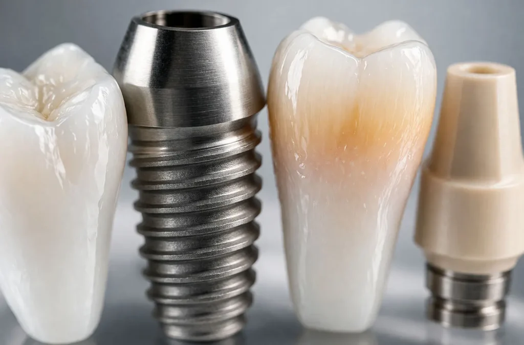 Vergleich Titanimplantat und Keramikimplantat mit Implantatkronen – Zahnarzt in Nürnberg, Materialien für implantatgetragenen Zahnersatz in der Praxisklinik in der Mauthalle